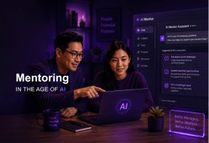 Mentor and mentee reviewing an AI Mentor Assistant during a mentoring conversation