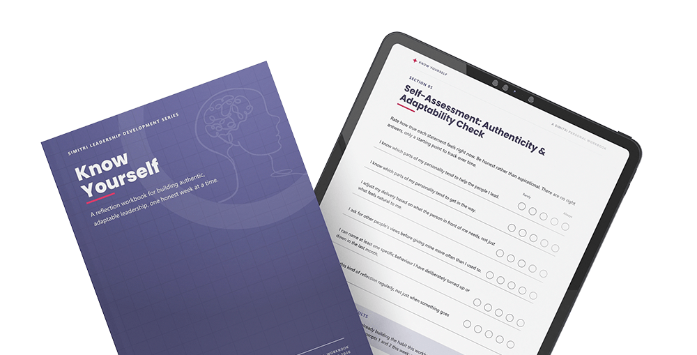 Know Yourself reflection workbook cover and a tablet showing the self-assessment page inside it